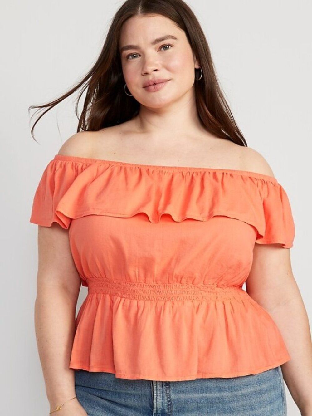 Old Navy Off-The-Shoulder Waist-Defined Smocked Blouse Apricot Size XL